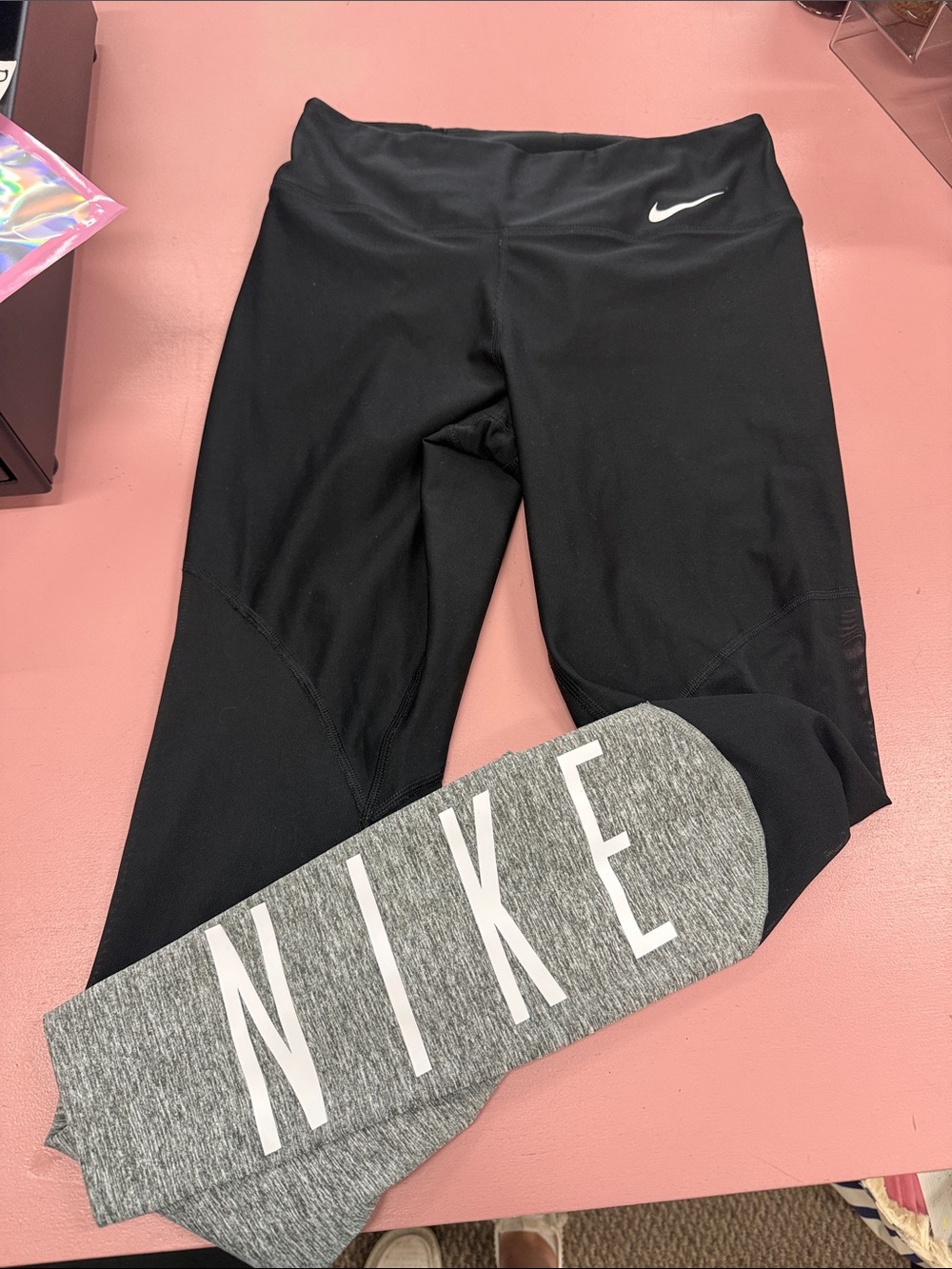 Nike Black Leggings with Gray Branded Cuff